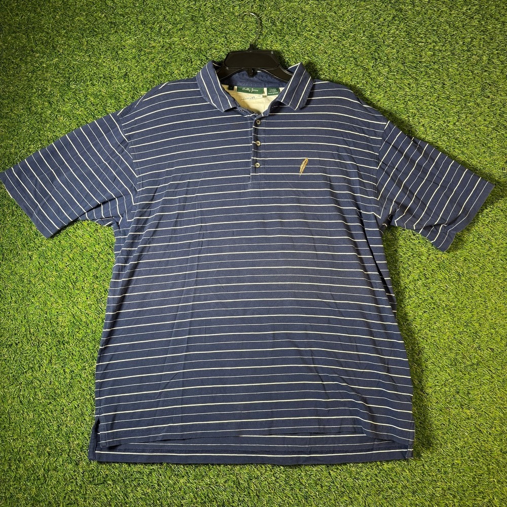 Bobby Jones Mens Large Blue Striped Pima‎ Cotton Polo Shirt Peru Golf Casual L